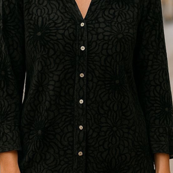 Intro. - NWT Black Velvet Burnout, Button Up, Long Sleeve Elastic Cuffs, Stretch - Picture 1 of 14